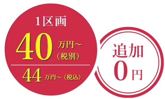 1区画40万円（税別）～／44万円（税込）～（追加0円）