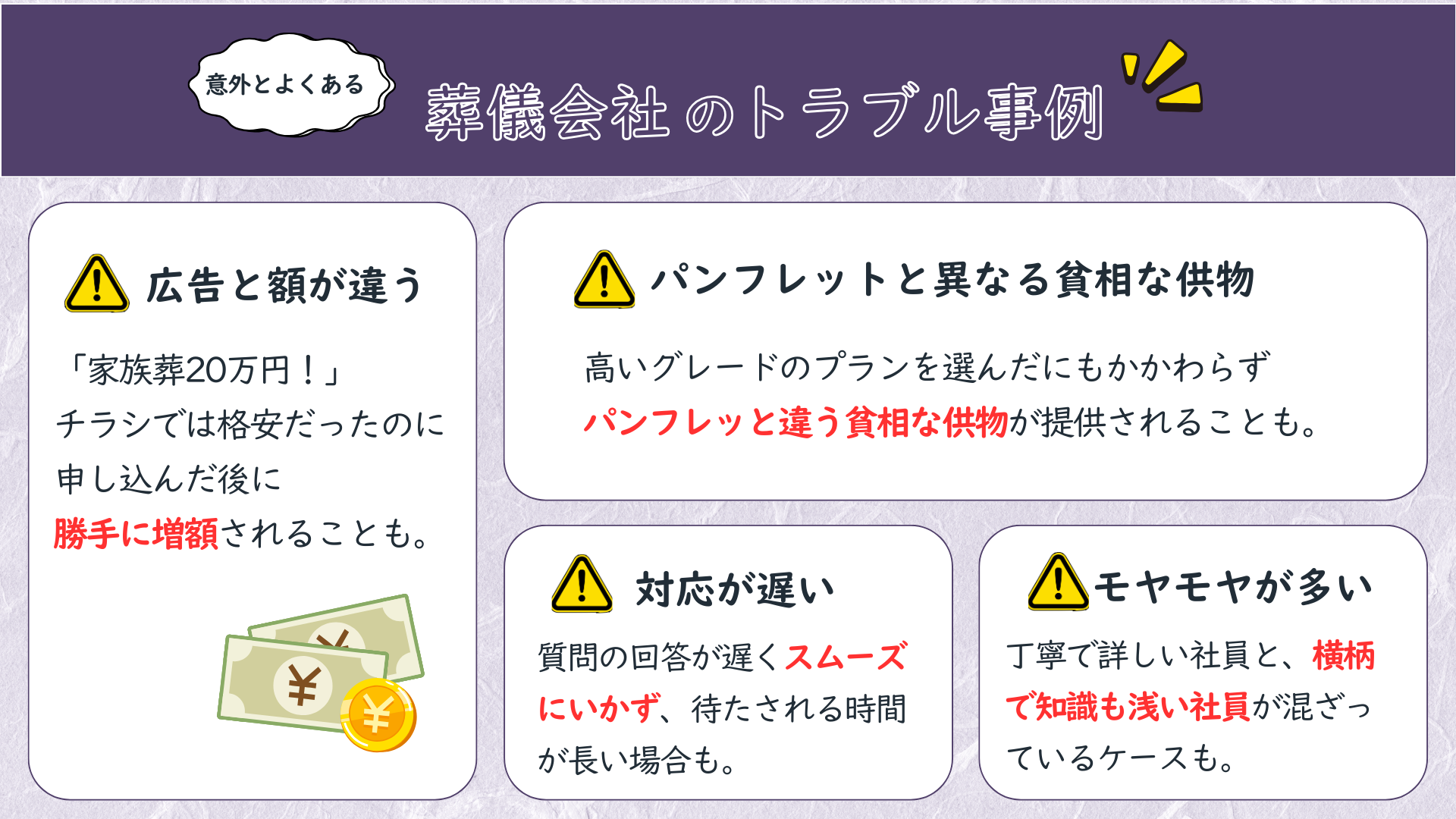 【熊谷市】葬儀をおこなう際の注意点～葬儀のトラブル事例について～